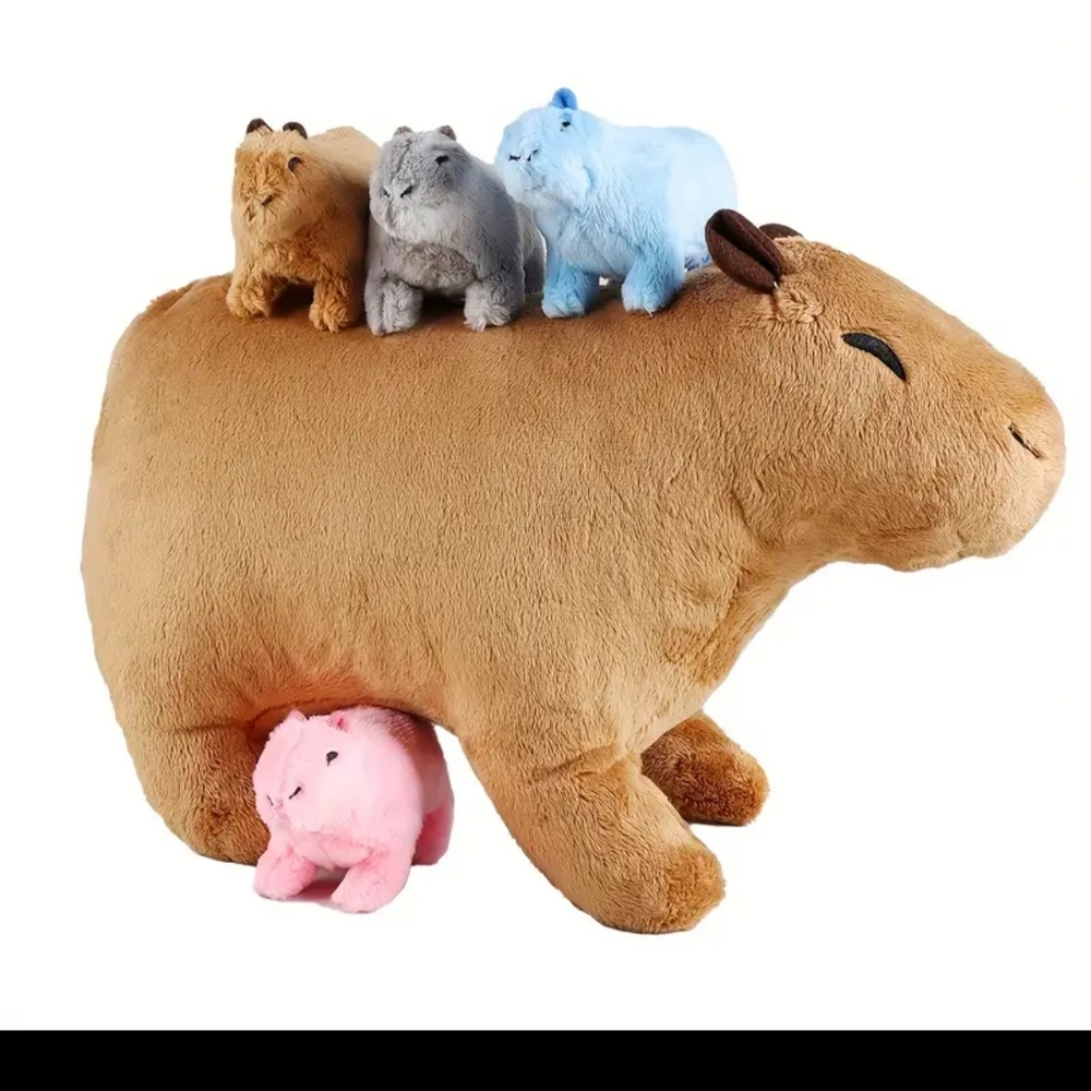 Brown Capybara Mommy and Colorful Babies that Enter Into Her Belly
